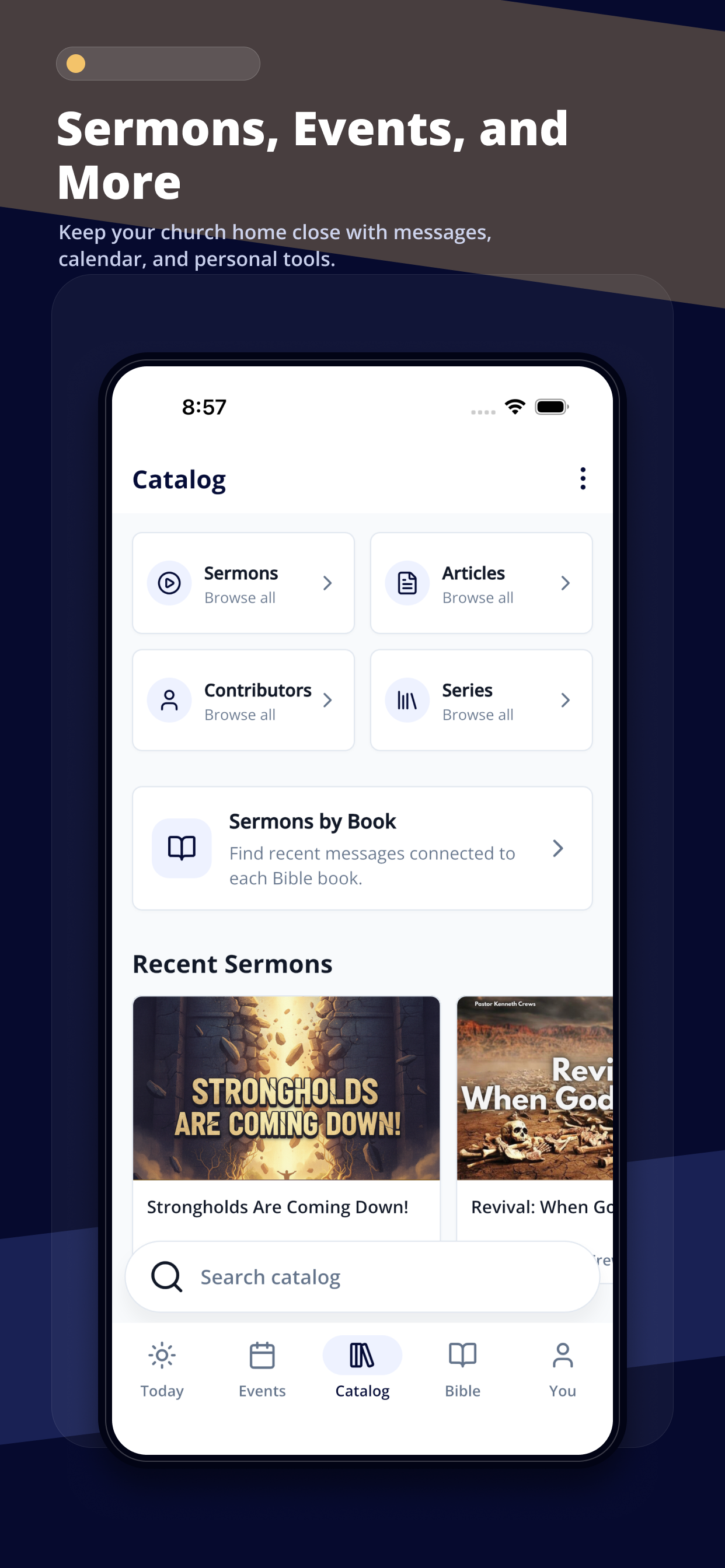 Sermons, Events, and More screenshot from the UPC mobile app